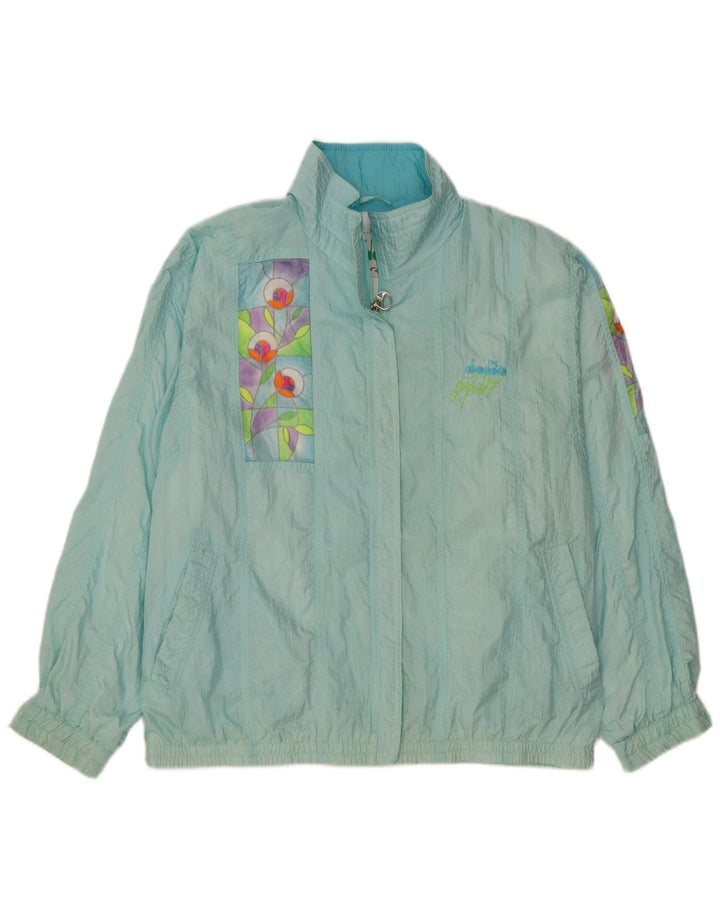Diadora Womens Oversized Tracksuit Top Jacket UK 14 Medium Blue Floral