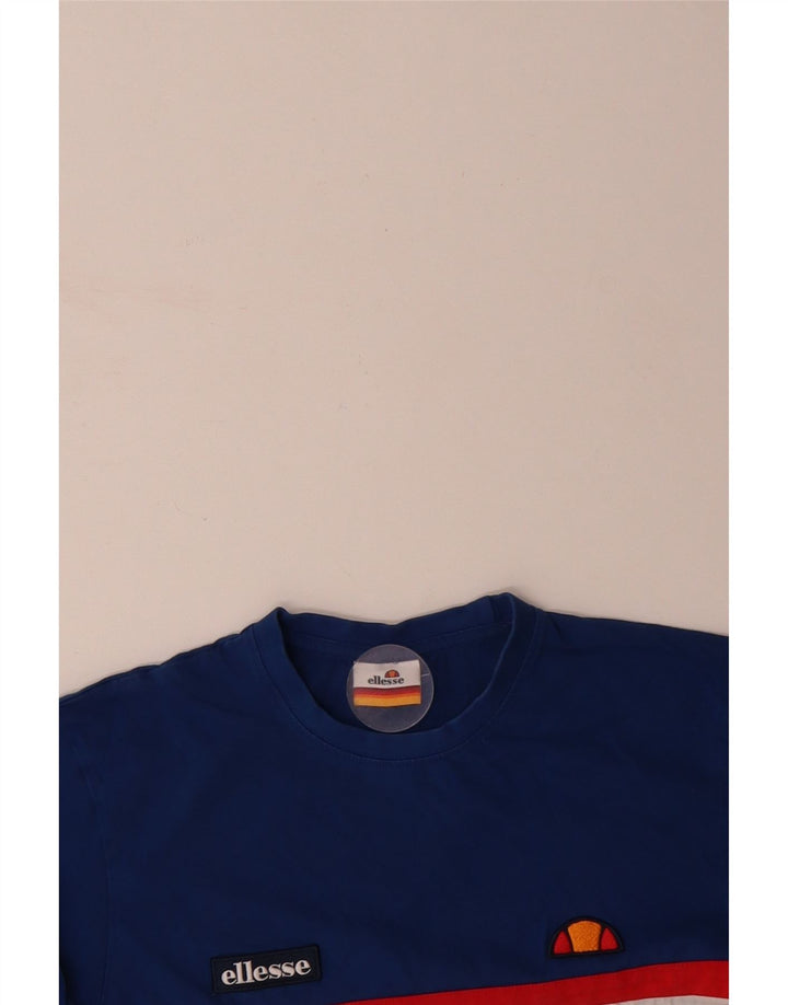 ELLESSE Mens T-Shirt Top Small Blue Colourblock Cotton