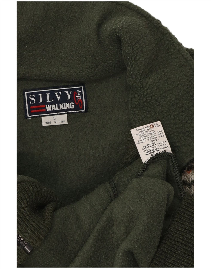 Silvy Mens Fleece Jacket UK 40 Large Green Colourblock Polyester