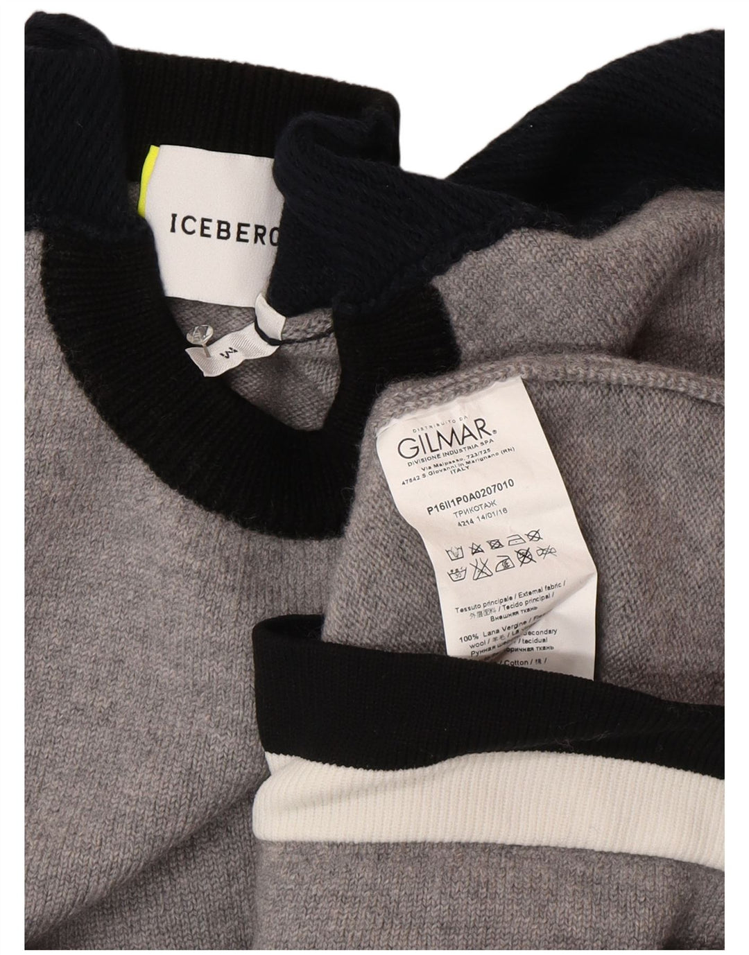 Iceberg Womens Crew Neck Jumper Sweater UK 12 Medium Grey Colourblock Wool