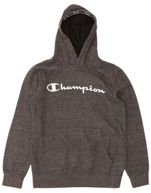 Felpa con cappuccio grafica Champion da ragazzo 13-14 anni XL in cotone chiazzato grigio