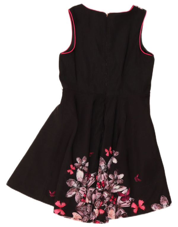 Ted Baker Girls Ærmeløs A-line kjole 11-12 år sort blomstret nylon