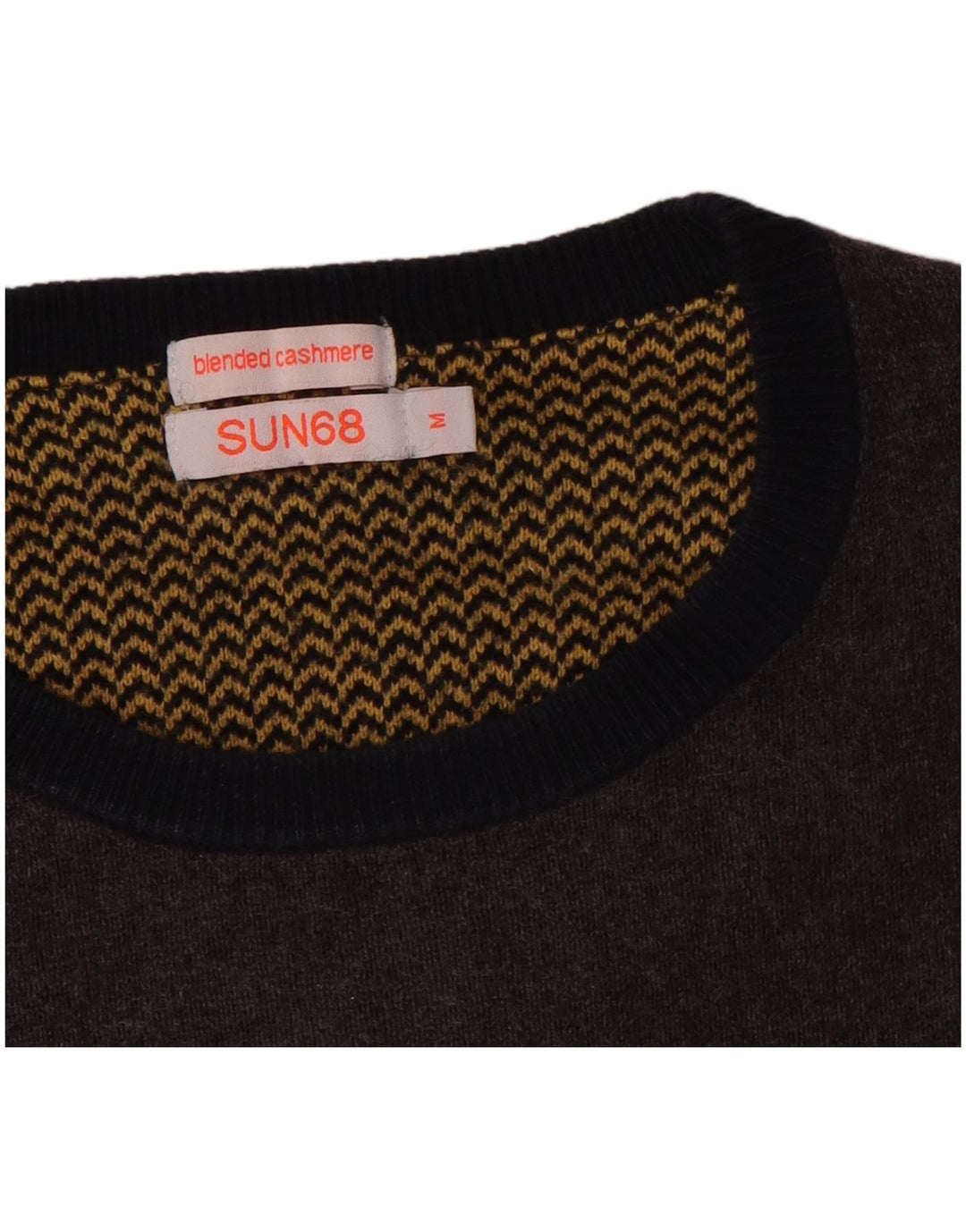 SUN68 Mens Crew Neck Jumper Sweater Medium Grey Colourblock Cotton