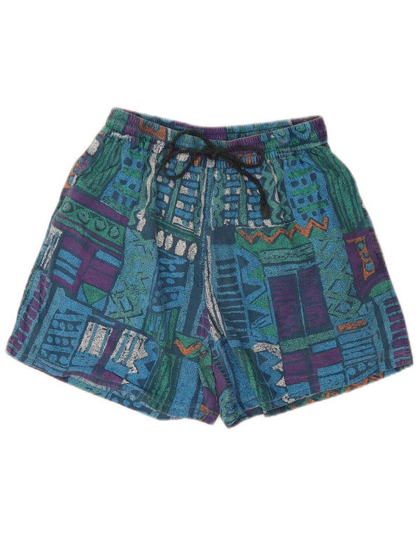 Vintage Mens Swimming Shorts Medium Blue Geometric Cotton
