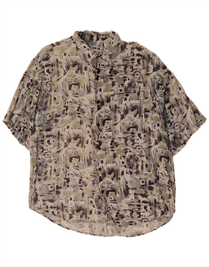 Vintage Mens Abstract Pattern Short Sleeve Shirt XL Multicoloured Rayon