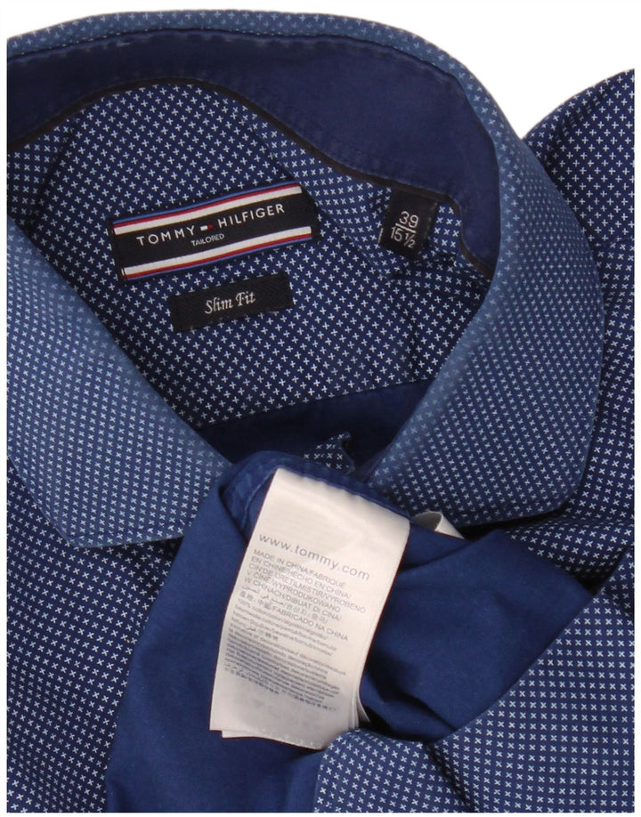 TOMMY HILFIGER skjorte med abstrakt mønster til mænd Størrelse 15 1/2 39 Medium Navyblå