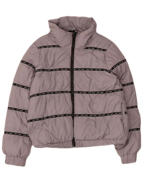 Giacca imbottita con cappuccio grafico da donna Dkny UK 12 Poliestere grigio medio