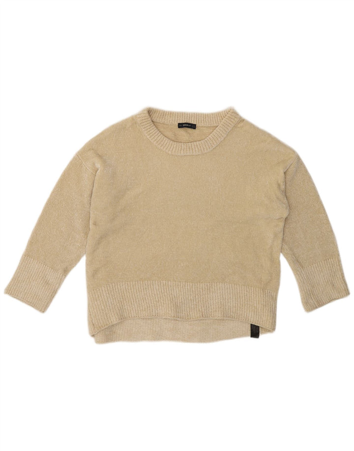 ZARA Womens Oversized Boat Neck Jumper Sweater UK 14 Medium Beige