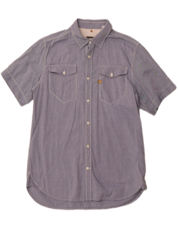 G-Star Mens Short Sleeve Shirt Large Blue Cotton
