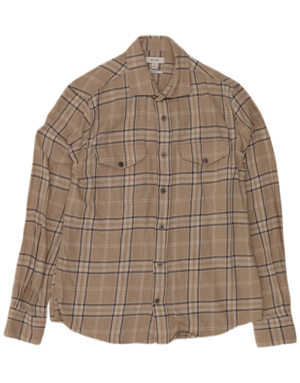 Reiss Mens Regular Fit Flannel Shirt Medium Beige Check Cotton