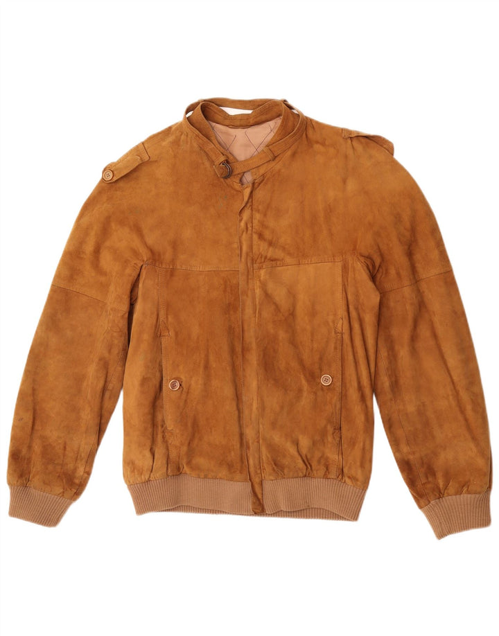Vintage Mens Suede Bomber Jacket IT 50 Large Beige Leather