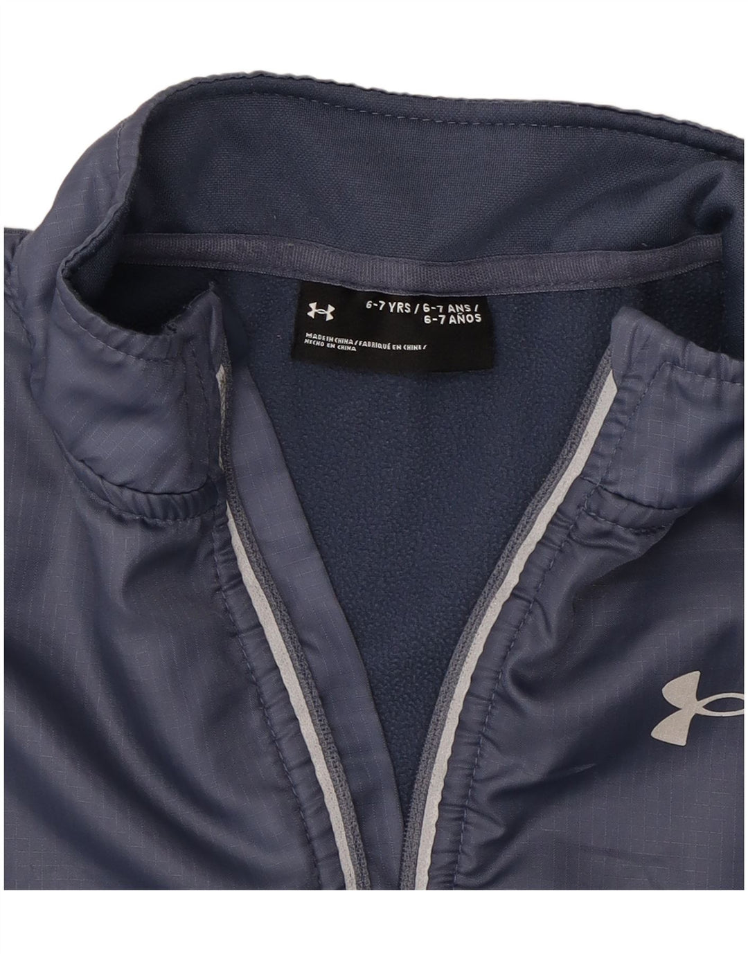 UNDER ARMOUR Boys Zip Neck Sweatshirt Jumper 6-7 Years Navy Blue Polyester