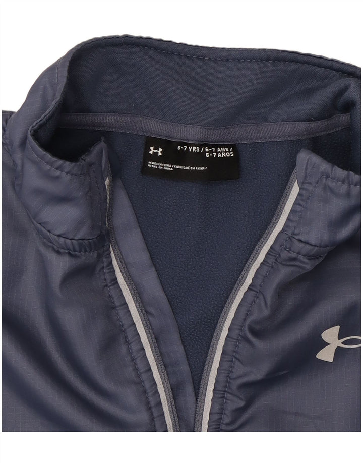 UNDER ARMOUR Boys Zip Neck Sweatshirt Jumper 6-7 Years Navy Blue Polyester