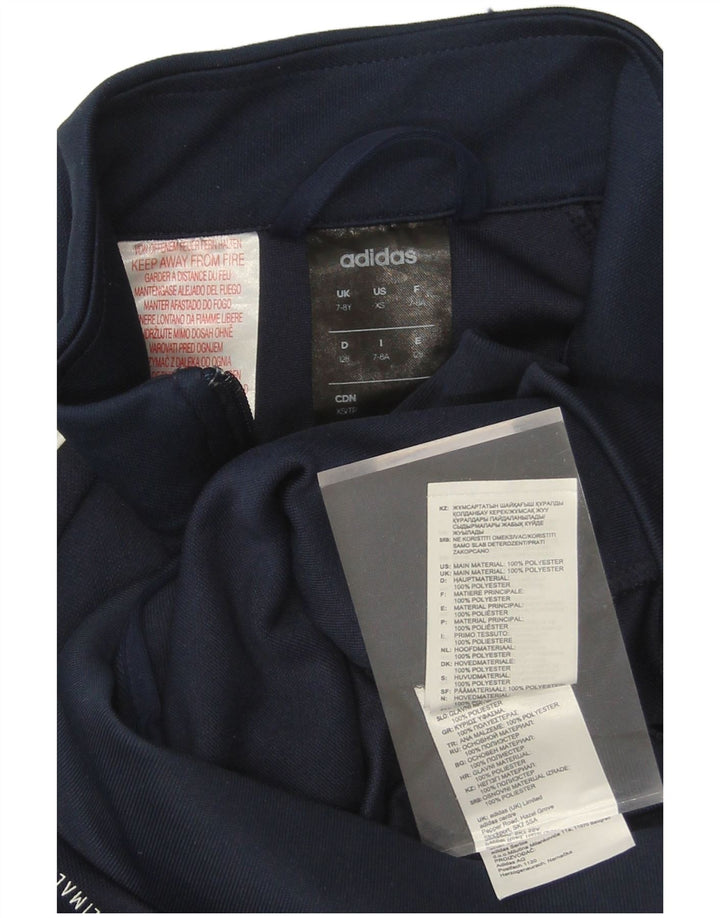 ADIDAS Boys Tracksuit Top Jacket 7-8 Years Navy Blue Polyester