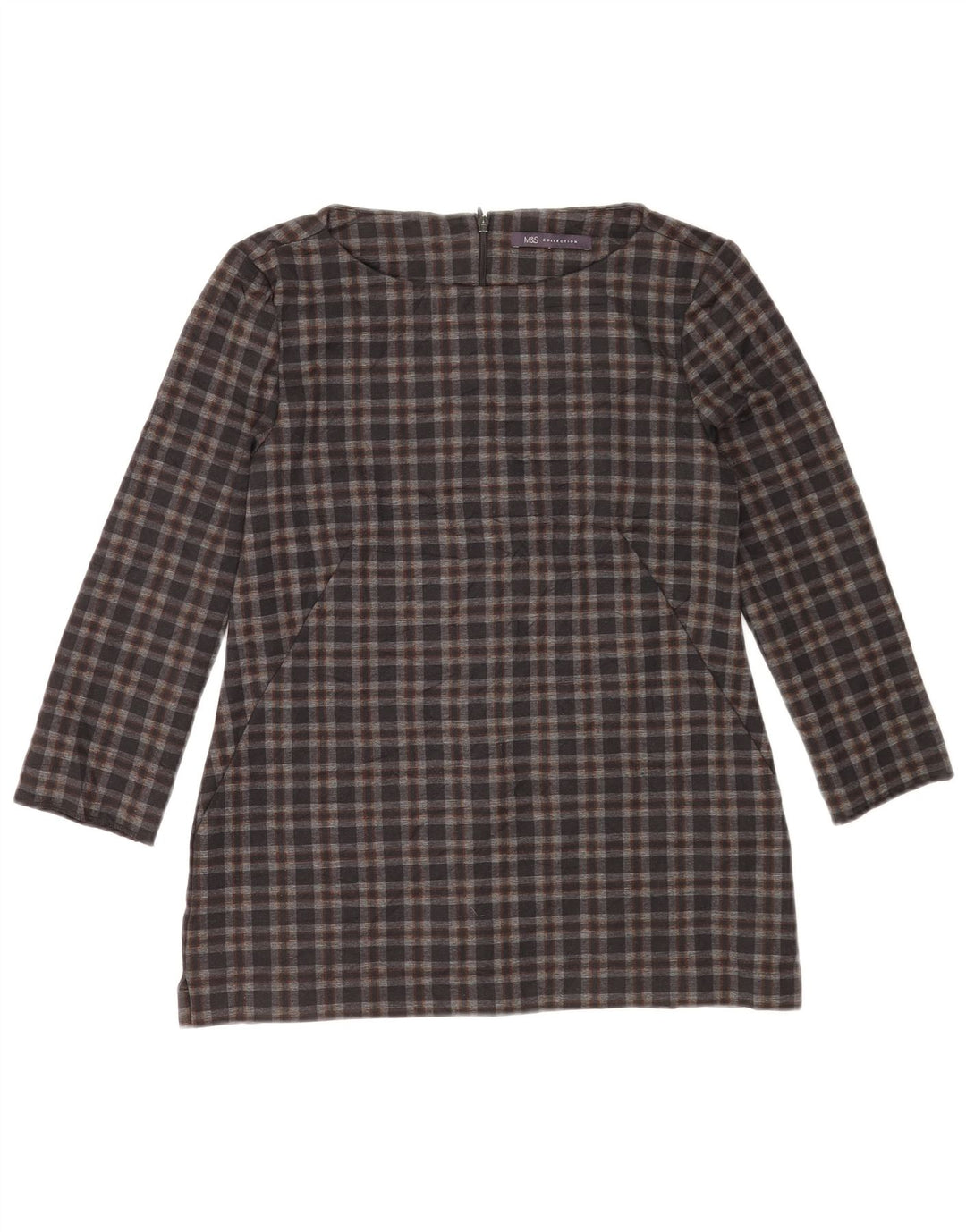 Marks & Spencer Womens 3/4 Sleeve Blouse Top UK 8 Small Grey Check