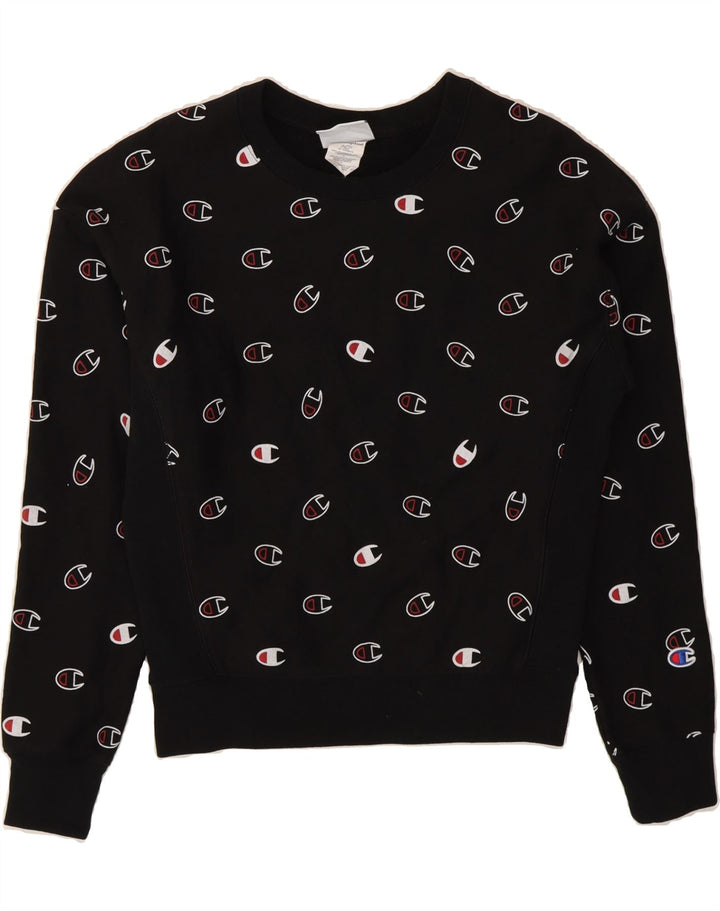 CHAMPION Womens Oversized Graphic Sweatshirt Jumper UK 10 Small Black Vintage Champion and Second-Hand Champion from Messina Hembry 