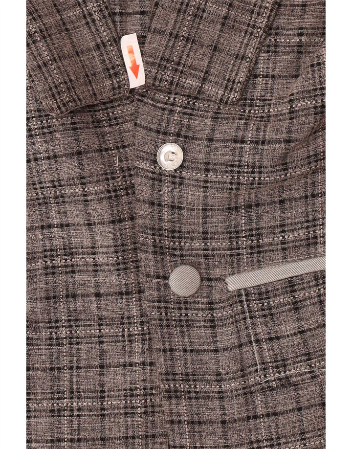 Vintage Womens Longline Blazer Jacket UK 14 Medium Grey Plaid