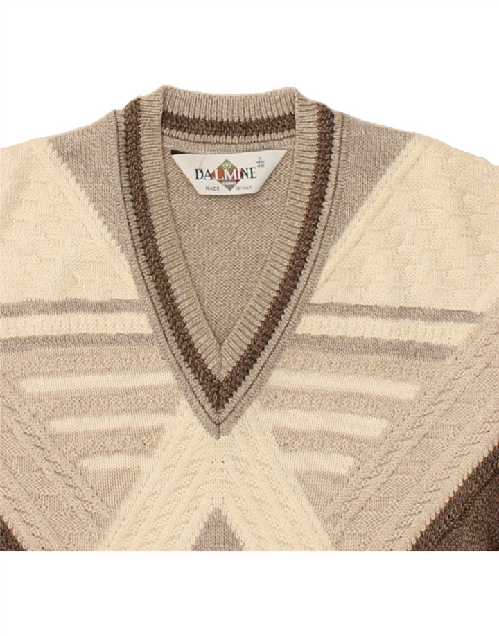 DALMINE Mens V-Neck Jumper Sweater IT 48 Small Beige Colourblock Wool Vintage DALMINE and Second-Hand DALMINE from Messina Hembry 