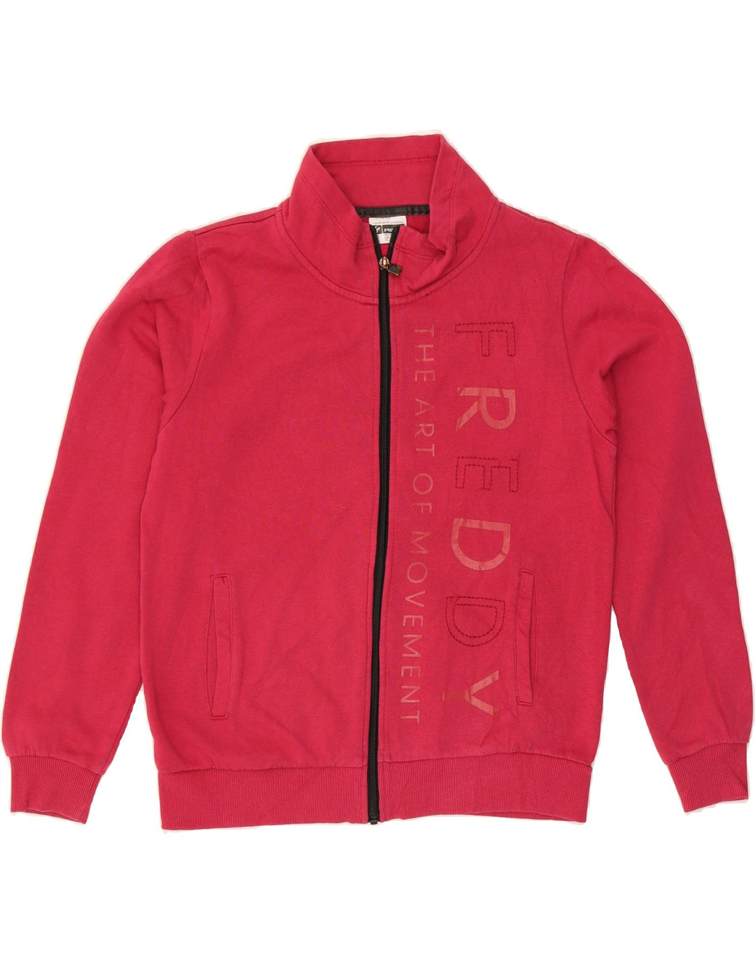 FREDDY Womens Graphic Tracksuit Top Jacket UK 10 Small Red Cotton Vintage Freddy and Second-Hand Freddy from Messina Hembry 