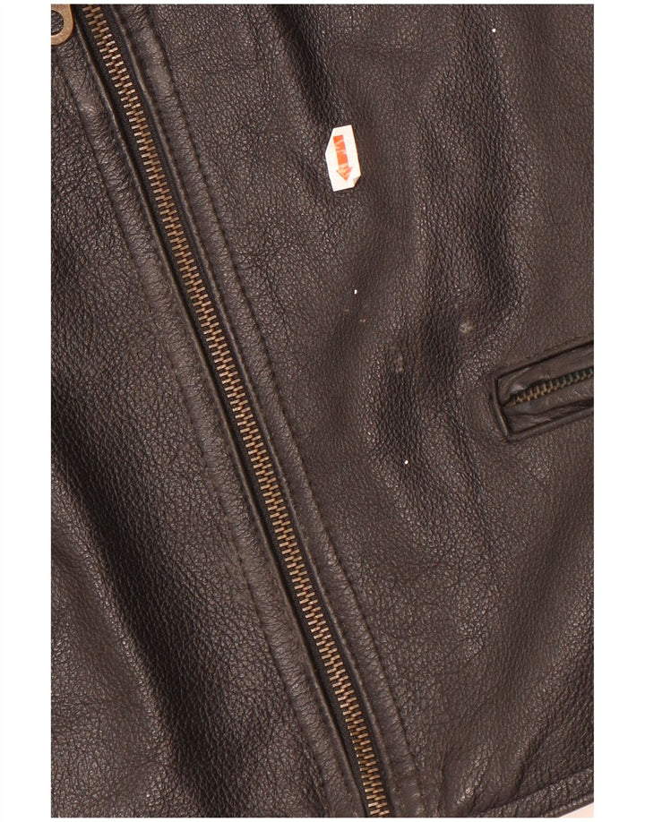 vintage Mens Regular Gilet en cuir Cuir noir moyen