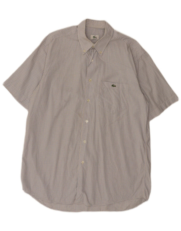 Lacoste Mens Short Sleeve Shirt Size 40 Medium Blue Check Cotton