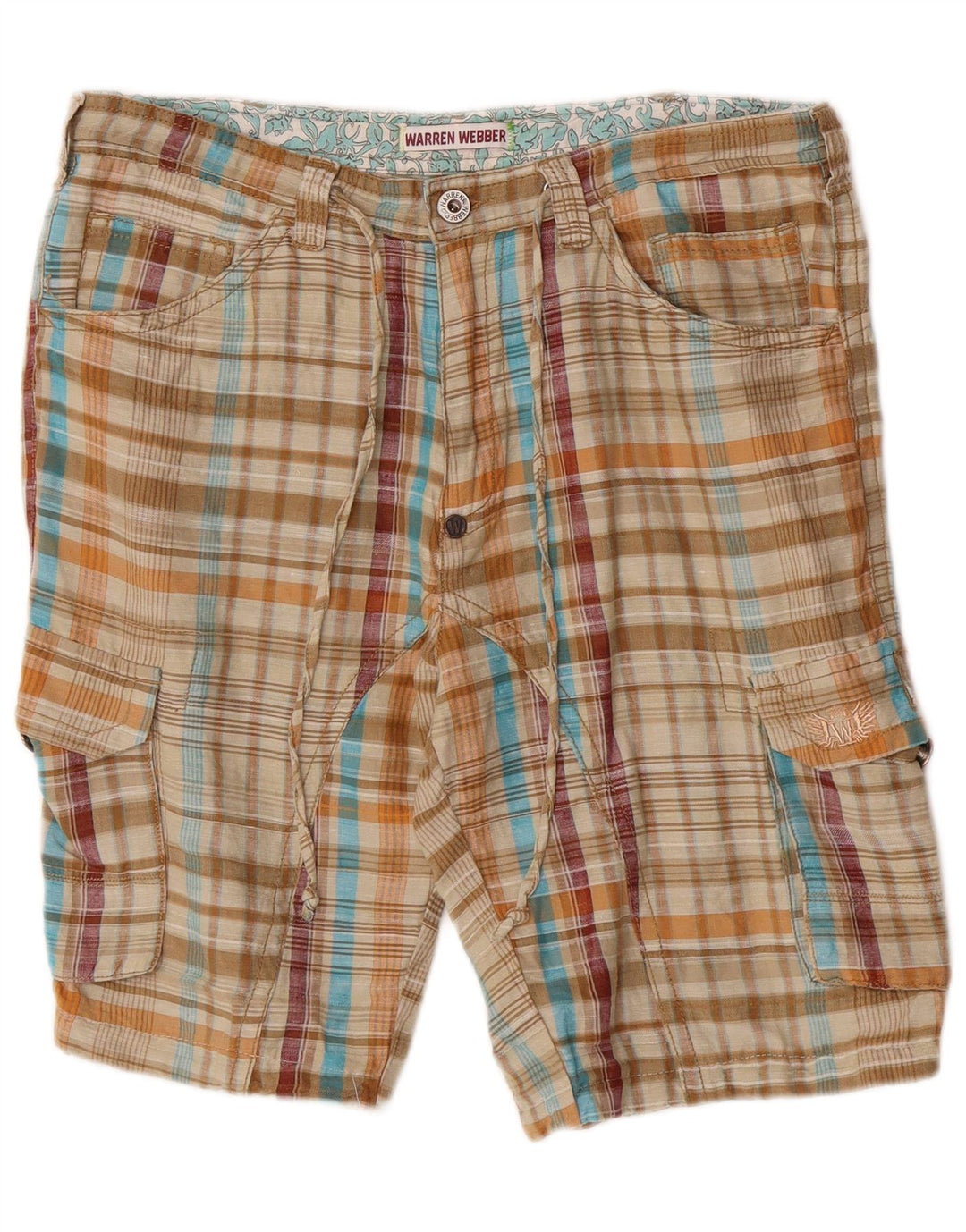 Warren Webber Mens Cargo Shorts XL W36  Beige Check Flax