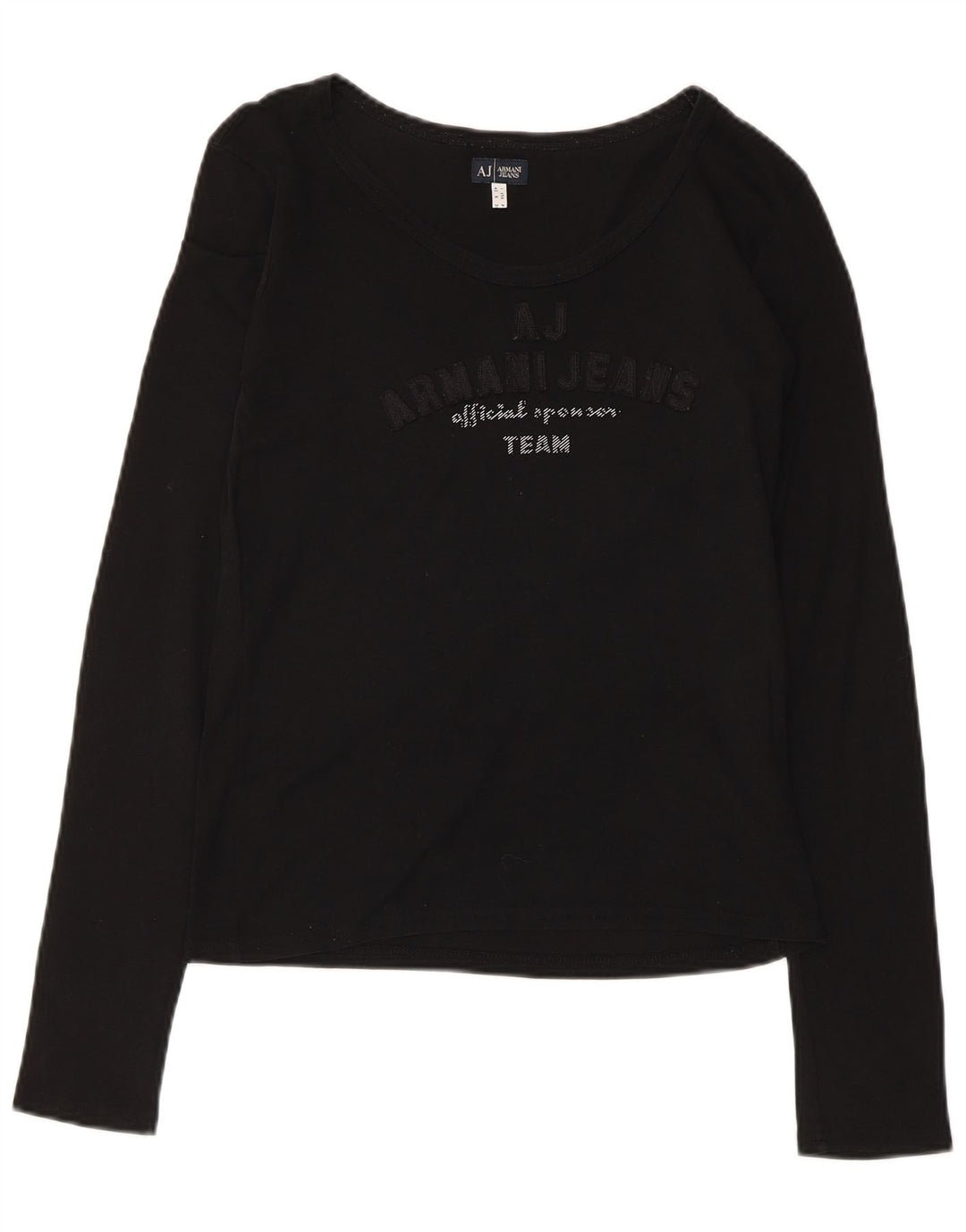 Armani Womens Graphic Top Long Sleeve UK 12 Medium Black Cotton