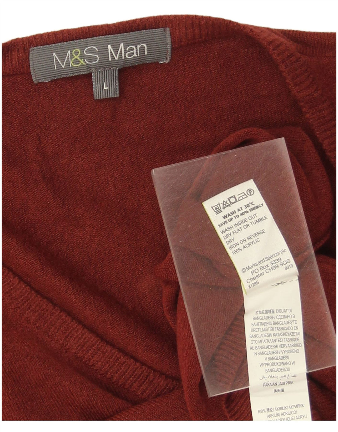 MARKS & SPENCER Mens V-Neck Jumper Sweater Large Maroon Acrylic