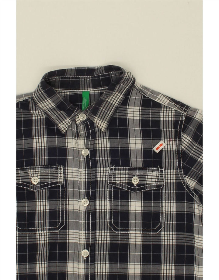 BENETTON Boys Shirt 8-9 Years Navy Blue Check Vintage Benetton and Second-Hand Benetton from Messina Hembry 