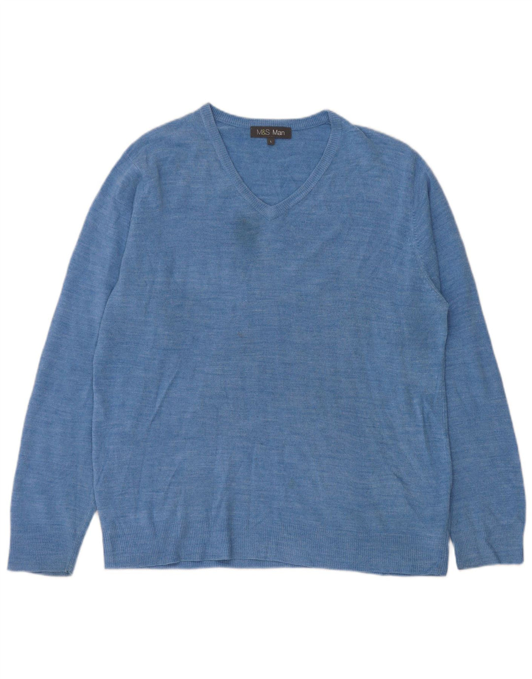 Marks & Spencer Mens V-Neck Jumper Sweater Large Blue Acrylic