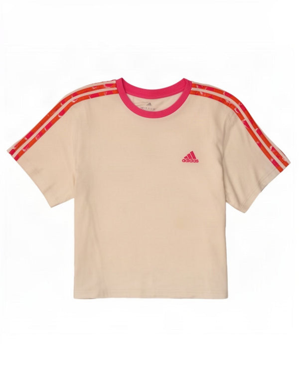 Adidas női Crop Graphic póló felső UK 12/14 közepes fehér pamut