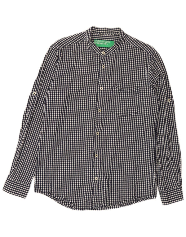 Camicia da uomo Benetton in cotone a quadretti blu navy medio