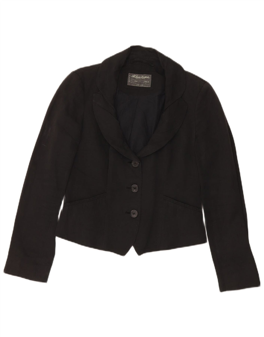 All Saints Damen Crop 3 Button Blazer Jacke UK 12 Medium Black Cotton
