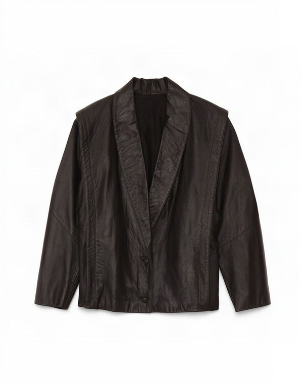 Vintage mujer 3/4 manga chaqueta de cuero de gran tamaño Reino Unido 16 grande negro