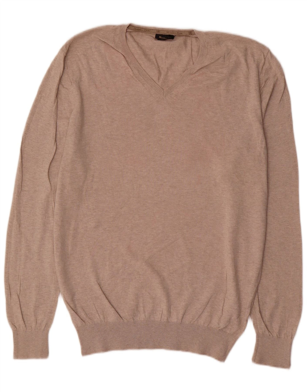 Massimo Dutti Herren-Pullover mit V-Ausschnitt, groß, beige Baumwolle