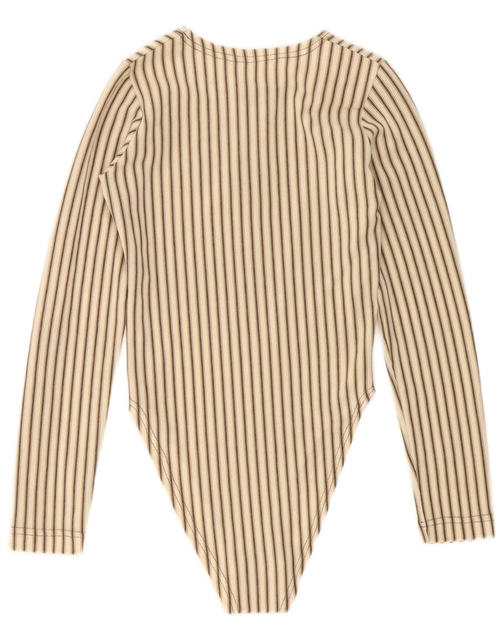 Vintage mujer body UK 8 pequeño beige rayas