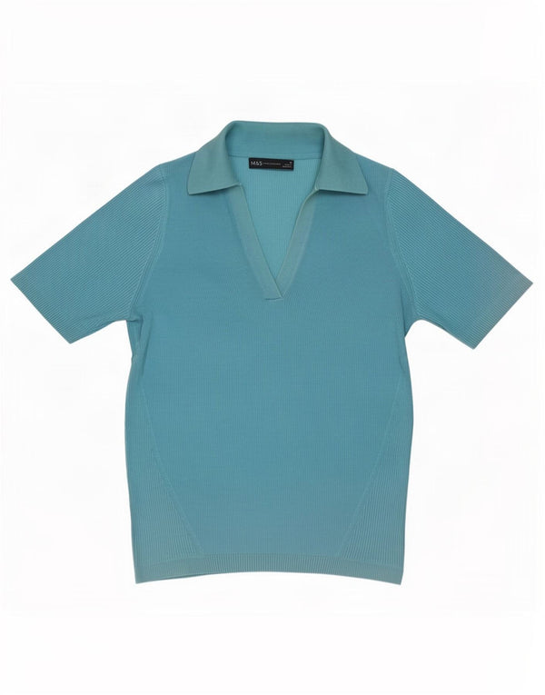 Polo a maniche corte da donna Marks & Spencer UK 12 cotone blu medio