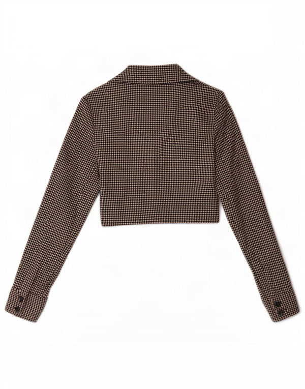 Zara Blusa Corta Mujer UK 6 XS Marrón Pata De Gallo Poliéster