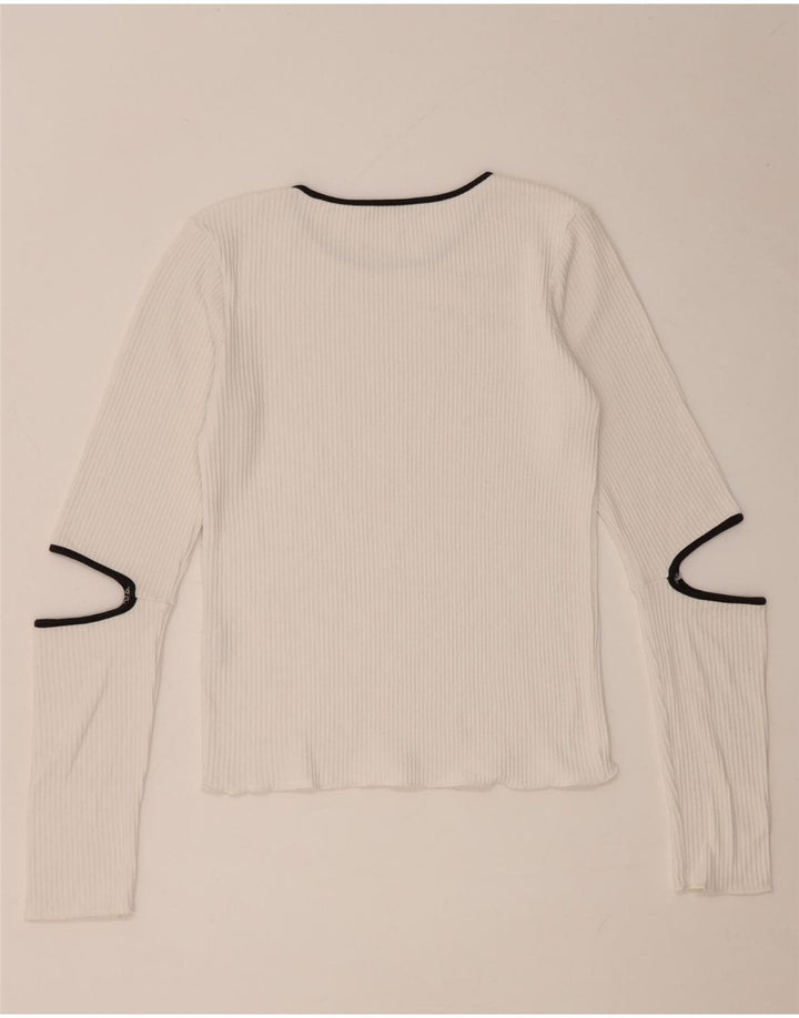 Zara Mujer Top Manga Larga UK 42 Medio Viscosa Blanca