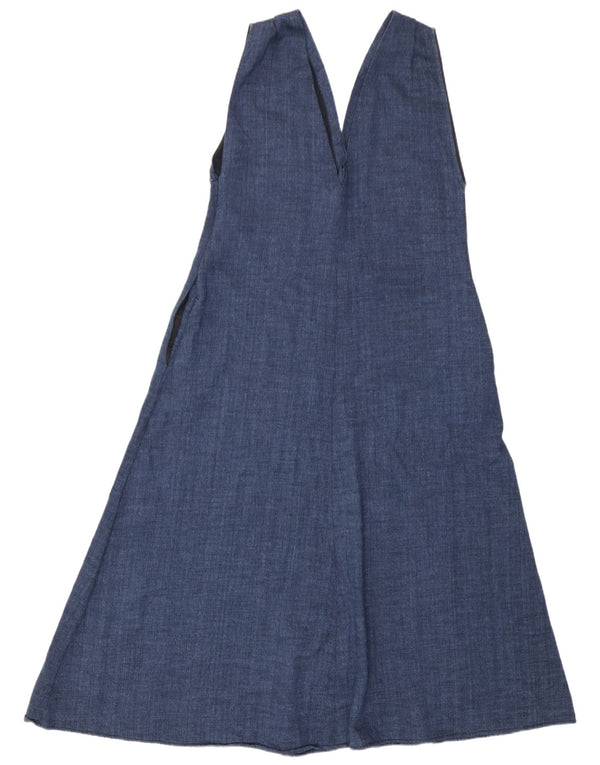 Massimo Dutti Abito da donna senza maniche a trapezio UK 14 Grande lino blu navy