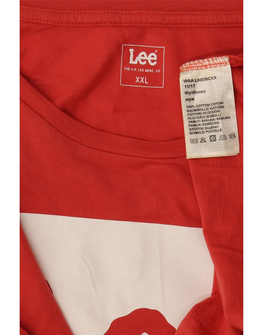 LEE Mens Graphic T-Shirt Top 2XL Red Cotton