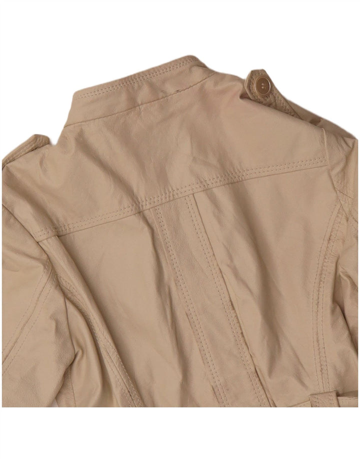 Vintage Womens Military Leather Jacket IT 44 Medium Beige Leather