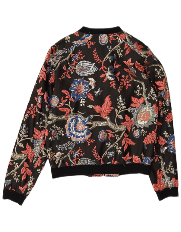 Guess Damen Bomberjacke UK 6 XS Schwarz geblümtes Polyester