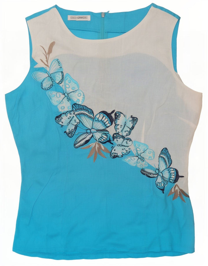 Naracamicie Dame Grafisk Bluse Top UK 12 Medium Blue Butterfly