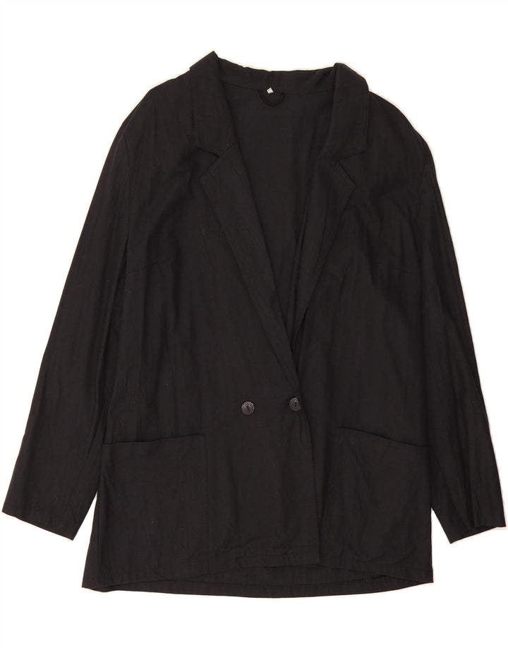 VINTAGE Womens Double Breasted Blazer Jacket IT 44 Medium Black Cotton Vintage Vintage and Second-Hand Vintage from Messina Hembry 