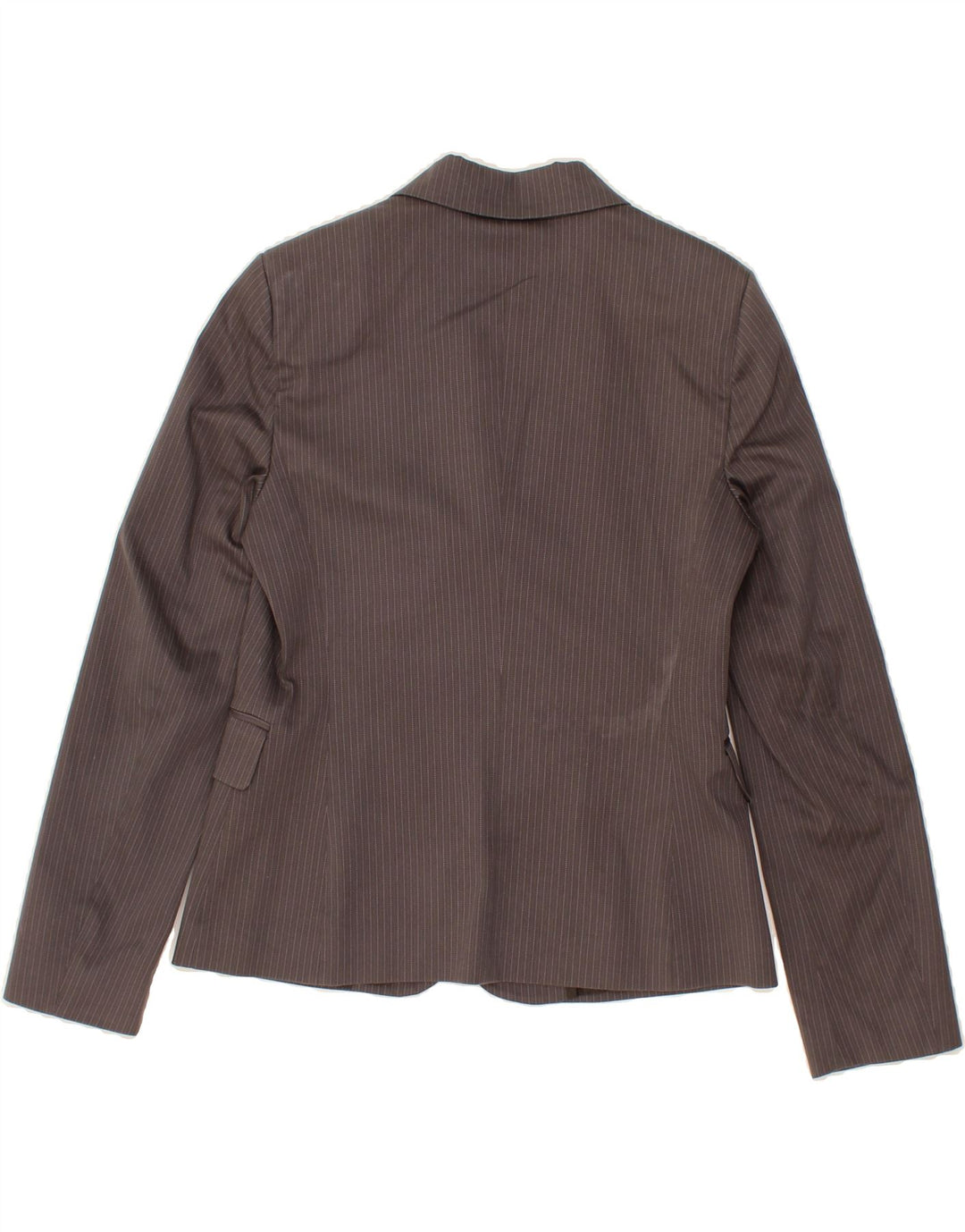 BENETTON Womens 3 Button Blazer Jacket IT 46 Large Brown Pinstripe Cotton Vintage Benetton and Second-Hand Benetton from Messina Hembry 