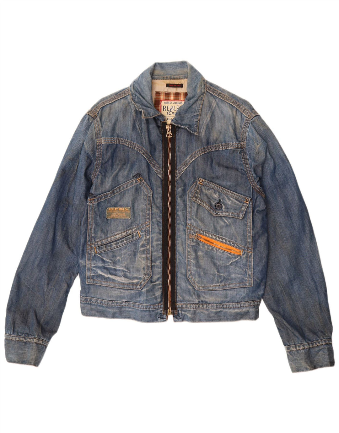REPLAY Womens Crop Denim Jacket UK 16 Large Blue Cotton