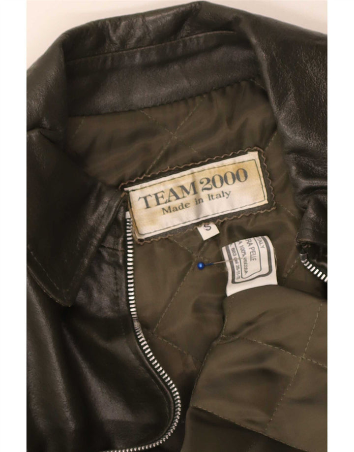 Vintage læderjakke til kvinder UK 10 Small Khaki