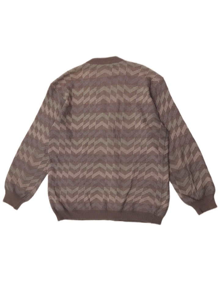 Bernardini Mens Cardigan Sweater Medium Grey Striped Wool
