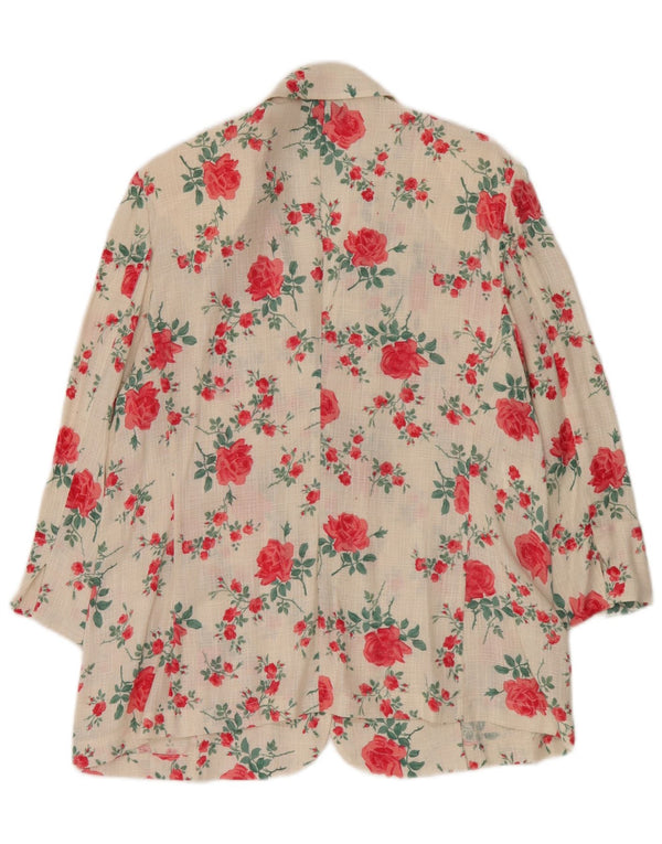 Jaqueta blazer feminina vintage com 3 botões IT 50 XL linho floral branco